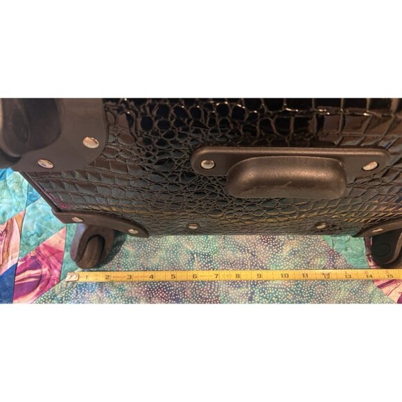 Kathy Van Zeeland Luggage Wheeled Travel Croco Black PVC 25" Added Cosmetics Bag - Picture 15 of 16